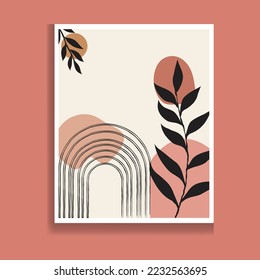 Botanical wall art vector set. Watercolor boho foliage line art drawing with abstract shapes. Abstract Plant Art design for print, cover, wallpaper, and Minimal and natural wall art.
