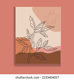Botanical wall art vector set. Water color boho foliage line art drawing with abstract shape. Abstract Plant Art design for print, cover, wallpaper, Minimal and natural wall art.