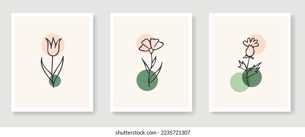 Botanical wall art vector set. Floral and Foliage line art drawing with abstract shape. Abstract Plant Art design for print, cover, wallpaper, Minimal and natural wall art. Vector illustration.