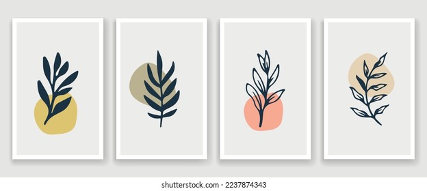 Botanische Wandkunst, Vektorset. Abstraktes Pflanzendesign für Druck, Deckel, Tapeten, Minimale und natürliche Wandkunst. Vektorgrafik.