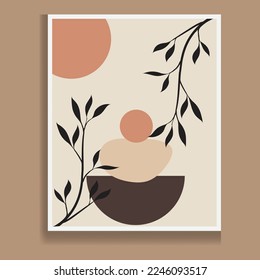 Botanical wall art vector set. Golden foliage line art drawing with watercolor. Abstract Plant Art design for wall framed prints, canvas prints, posters, home decorators, covers, and wallpaper.