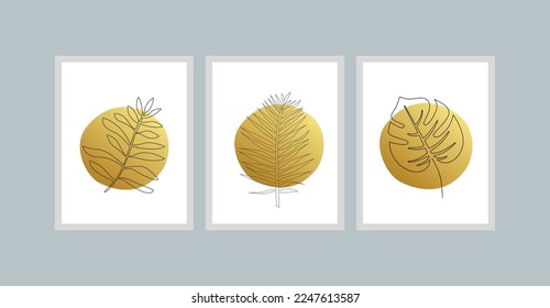 Botanical wall art vector set. Foliage line art drawing with abstract shape. Abstract Plant Art design for print, cover, wallpaper, Minimal and natural wall art. Vector illustration.