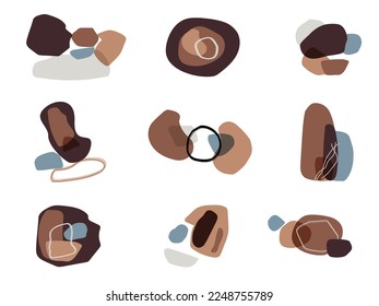 Botanical wall art vector set with blue and brown color, nature theme, color pastel, suitable for wall decoration 