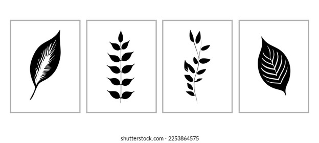 Botanical wall art vector set. Earth tone boho foliage line art drawing with abstract shape. Abstract Plant Art design for print, cover, wallpaper, Minimal and natural wall art.