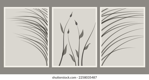 Botanical wall art vector set. Foliage line art drawing with abstract shape. Abstract Plant Art design for print, cover, wallpaper, Minimal and natural wall art. Vector illustration.