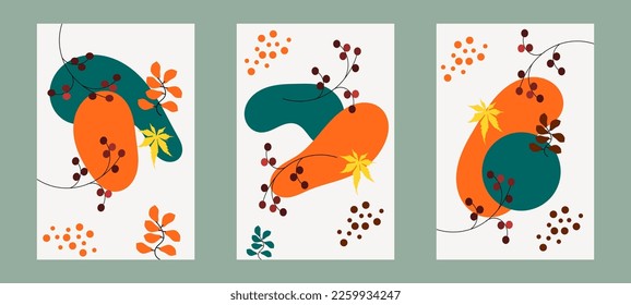 Botanical wall art vector set. Minimalist and natural wall art. Vector illustration. Bright Color.