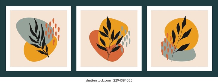 Botanical wall art vector set.  Abstract Plant Art design for print, cover, wallpaper, Minimal and  natural wall art. Vector illustration.