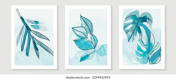 Botanical wall art vector set. Water color boho foliage line art drawing with abstract shape. Abstract Plant Art design for print, cover, wallpaper, Minimal and natural wall art. 