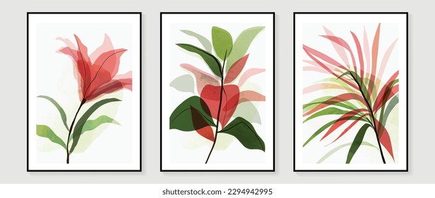 Botanical wall art vector set. Water color boho foliage line art drawing with abstract shape. Abstract Plant Art design for print, cover, wallpaper, Minimal and natural wall art. 