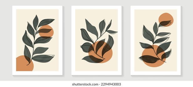 Botanical wall art vector set. Water color boho foliage line art drawing with abstract shape. Abstract Plant Art design for print, cover, wallpaper, Minimal and natural wall art. 