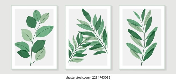 Botanical wall art vector set. Water color boho foliage line art drawing with abstract shape. Abstract Plant Art design for print, cover, wallpaper, Minimal and natural wall art. 