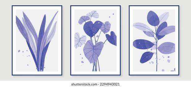 Botanical wall art vector set. Water color boho foliage line art drawing with abstract shape. Abstract Plant Art design for print, cover, wallpaper, Minimal and natural wall art. 