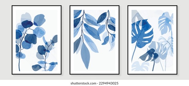 Botanical wall art vector set. Water color boho foliage line art drawing with abstract shape. Abstract Plant Art design for print, cover, wallpaper, Minimal and natural wall art. 