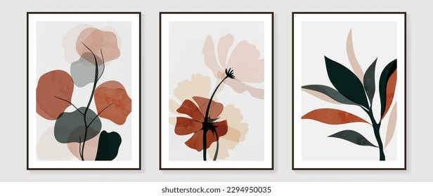 Botanical wall art vector set. Water color boho foliage line art drawing with abstract shape. Abstract Plant Art design for print, cover, wallpaper, Minimal and natural wall art. 