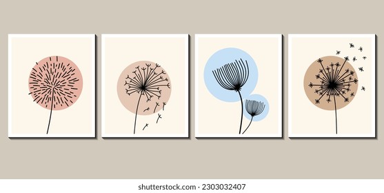 Botanical wall art vector set. Foliage line art drawing with abstract shape. Abstract Plant Art design for print, cover, wallpaper, Minimal and natural wall art. Vector illustration.