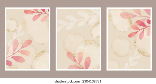 Conjunto de vectores de arte mural botánico. Dibujo artístico de línea de follaje con forma abstracta. Resumen Diseño de arte vegetal para impresión, cubierta, papel pintado, arte de pared mínimo y natural. Ilustración vectorial.
