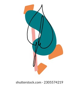 Botanical wall art vector set. Line drawing of foliage with abstract shape