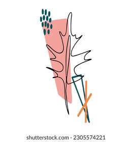 Botanical wall art vector set. Line drawing of foliage with abstract shape