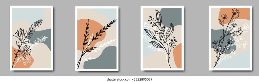 Botanical wall art vector set.