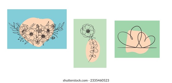 Botanical wall art vector set, natural shapes poster set in mid century style. Modern illustration, neutral colors. Bohemian exotic leaves. Mid Century Modern foliage design. Twigs illustration