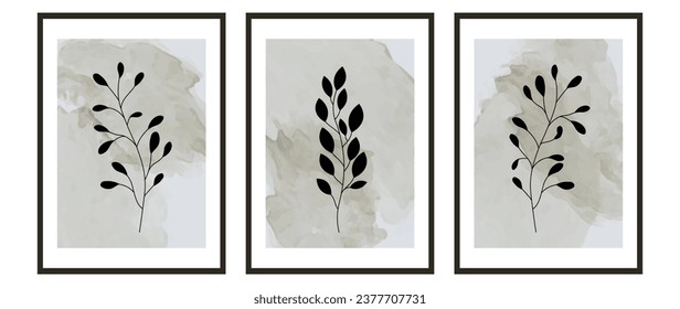 Conjunto de vectores de arte mural botánico. acuarela floral y patrón de hojas con forma abstracta. Resumen de diseño de planta acuarela para impresión, cubierta, papel pintado, mínimo y natural.	