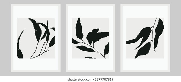 Botanical wall art vector set. Artistic earth tone line drawing with square shape. Abstract floral design for print, cover, wallpaper, minimal and natural wall art.	