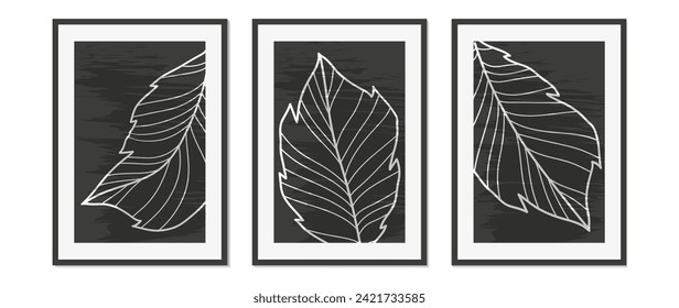 Botanical wall art vector set. Line drawing of foliage with abstract shape. Abstract botanical art for print, cover, wallpaper, minimal and natural wall art.

