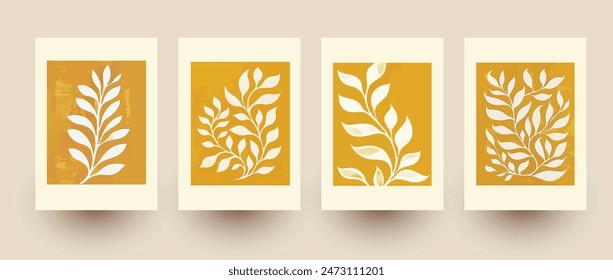 Botanical wall art vector set. Foliage line art drawing with abstract shape. Abstract Plant Art design for print, cover, wallpaper, Minimal and natural wall art. Vector illustration.