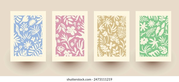 Botanical wall art vector set. Foliage line art drawing with abstract shape. Abstract Plant Art design for print, cover, wallpaper, Minimal and natural wall art. Vector illustration.