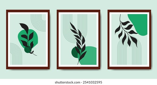 Botanical wall art vector set, Set of Minimalist wall art, Home decor wall prints, Abstract Plant Art design for print.