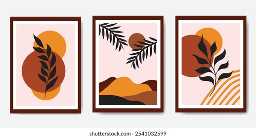 Botanical wall art vector set, Set of Minimalist wall art, Home decor wall prints, Abstract Plant Art design for print.