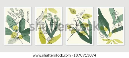 
Botanical wall art vector set. Water color boho foliage line art drawing with  abstract shape.  Abstract Plant Art design for print, cover, wallpaper, Minimal and  natural wall art.