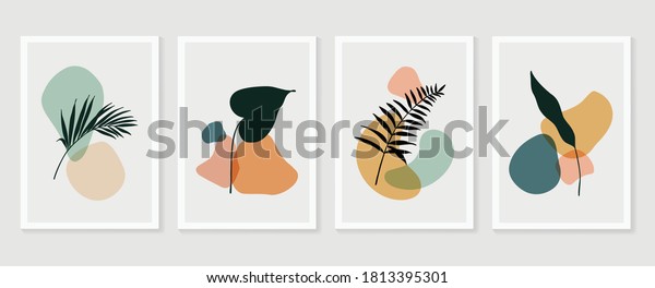 Botanical wall art\
vector set. Foliage line art drawing with abstract shape.  Abstract\
Plant Art design for print, cover, wallpaper, Minimal and  natural\
wall art. Vector\
illustration.
