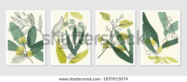 \
Botanical\
wall art vector set. Water color boho foliage line art drawing with\
 abstract shape.  Abstract Plant Art design for print, cover,\
wallpaper, Minimal and  natural wall\
art.