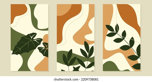 Botanical wall art vector set.hand drawn flower abstract illustration.design for print, cover, wallpaper, Minimal and natural wall art.