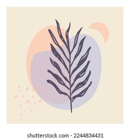 Vector de arte mural botánico. Dibujo de líneas de follaje tropical con formas orgánicas abstractas. Ilustración del vector