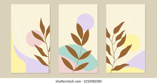 Botanical wall decor vector set.doodles with abstract shapes.Abstract Plant Art design for print, cover, story, wallpaper, Minimal and natural wall art. Vector illustration