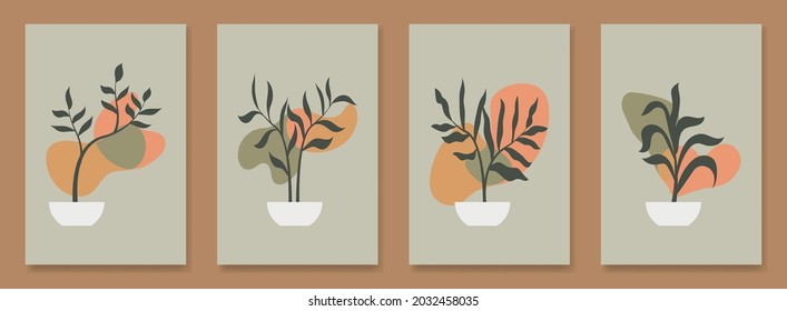 Afiches modernos en la pared botánica. Resumen de ilustraciones vectoriales de arte estético de plantas