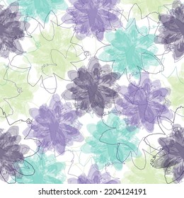 botanical wallpaper. boho chic art mixed media. floral frame. original creative illustration. seamless pattern, colorful background.