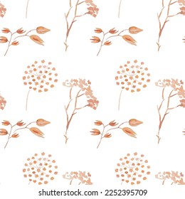 Botanical watercolor fields plants pattern. Vector EPS10