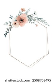 Botanical watercolor frame for wedding invitations and cards. Foral wreath wild meadow flowers in pastel colors.