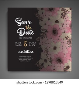 Botanical wedding invitation card template design on dark background, vintage style