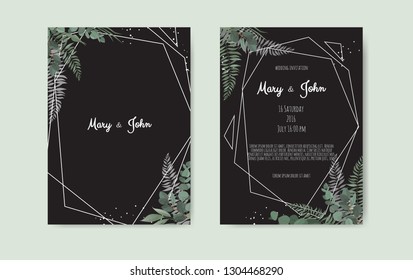 Botanical wedding invitation card template design, white and pink flowers on white background.