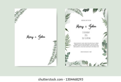 Botanical wedding invitation card template design, white and pink flowers on white background.