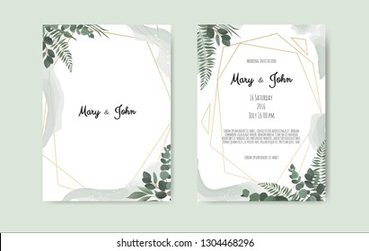 Botanical wedding invitation card template design, white and pink flowers on white background.