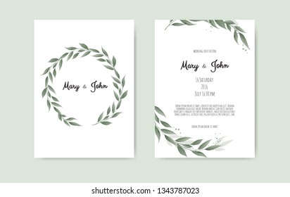 Botanical wedding invitation card template design, white and pink flowers on white background.