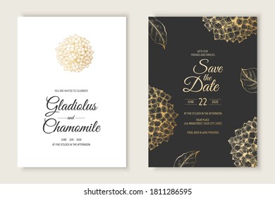 Botanical wedding invitation card template design, with hydrangea