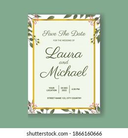 Botanical wedding invitation card template design with flower flora background. eps 10. Editable design.