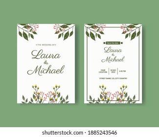 Botanical wedding invitation card template design with flower flora background. eps 10. Editable design.