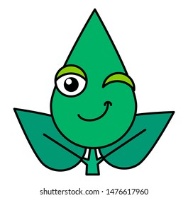 Botanical winking emoticon thin line icon. Funny green tree playful face, kawaii mischievous emoji